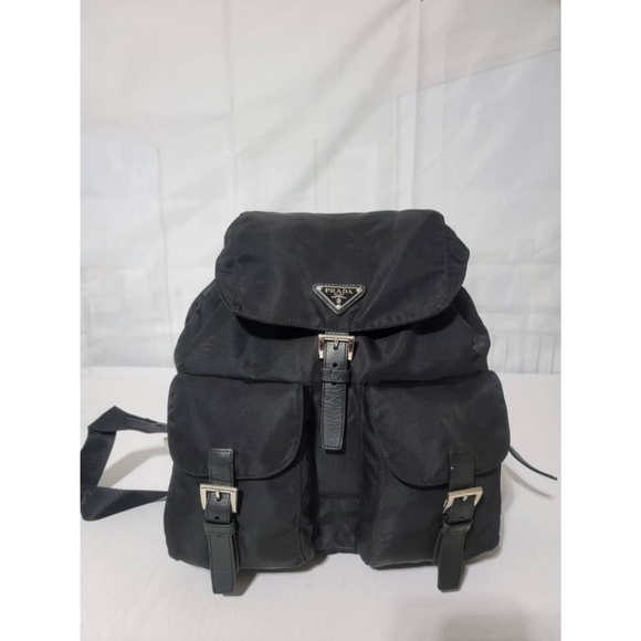 Authentic Prada Tessuto Nylon Double Pocket Backpack Black - Picture 1 of 16